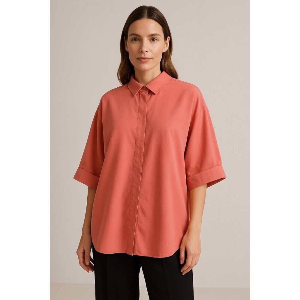 COS Womens Draped Wide Fit Shirt Sz XS Salmon Tencel Oversized Minimalist Blouse